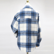 Patchwork Plaid Long Polo Collar Casat